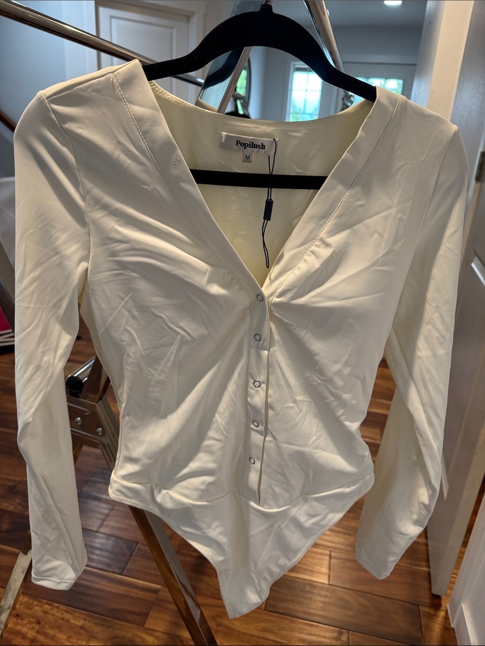 Popilush Cream Long-Sleeve Snap-Front Bodysuit